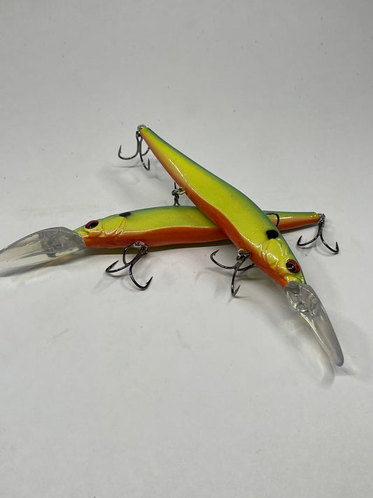 Custom Painted Tungsten 110 +2 Jerkbait Chartreuse Blue Back